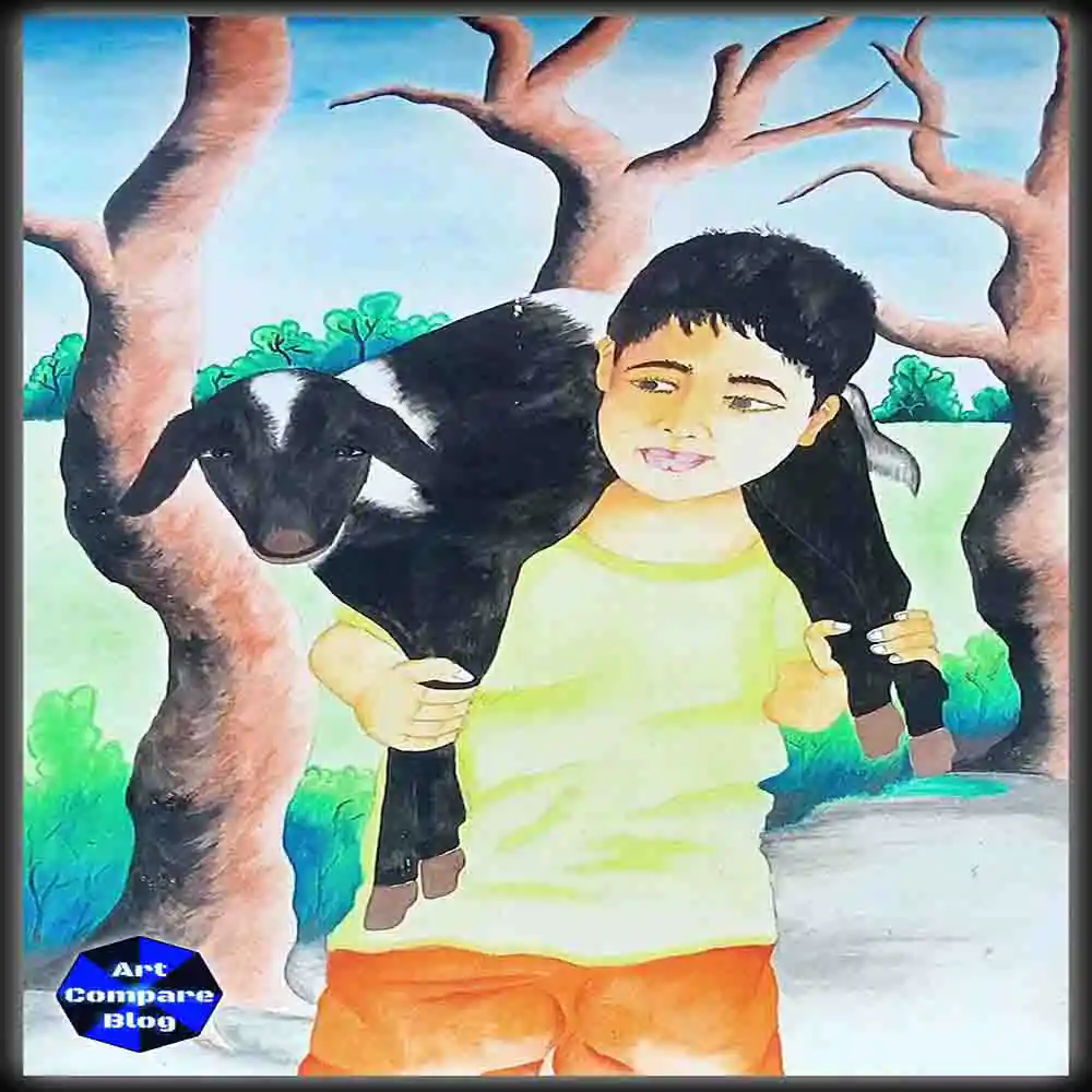 Boy Carrying a Goat-Heartwarming Rural Life Art