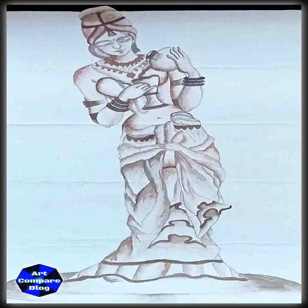 Classical Indian Woman Sculpture Drawing-Traditional Art
