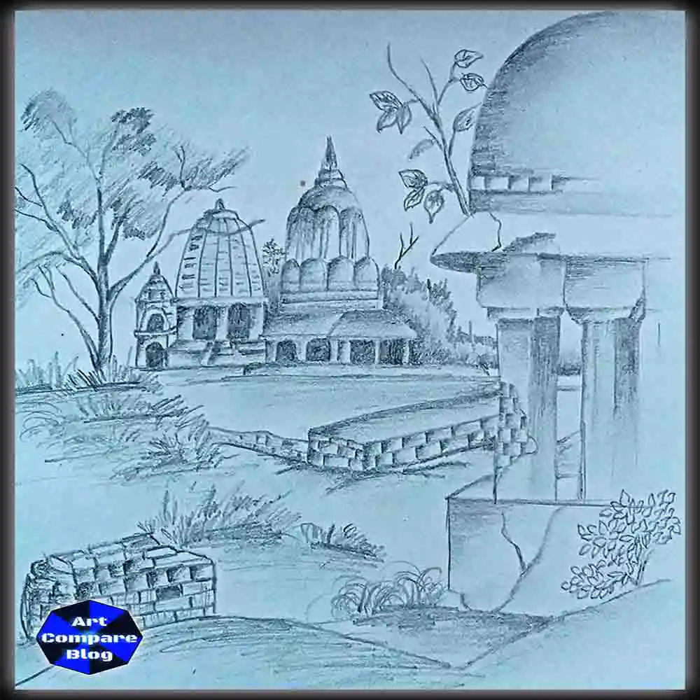 Pencil Sketch of Ancient Temples