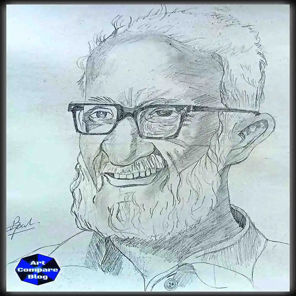 Smiling Elderly Man Pencil Sketch