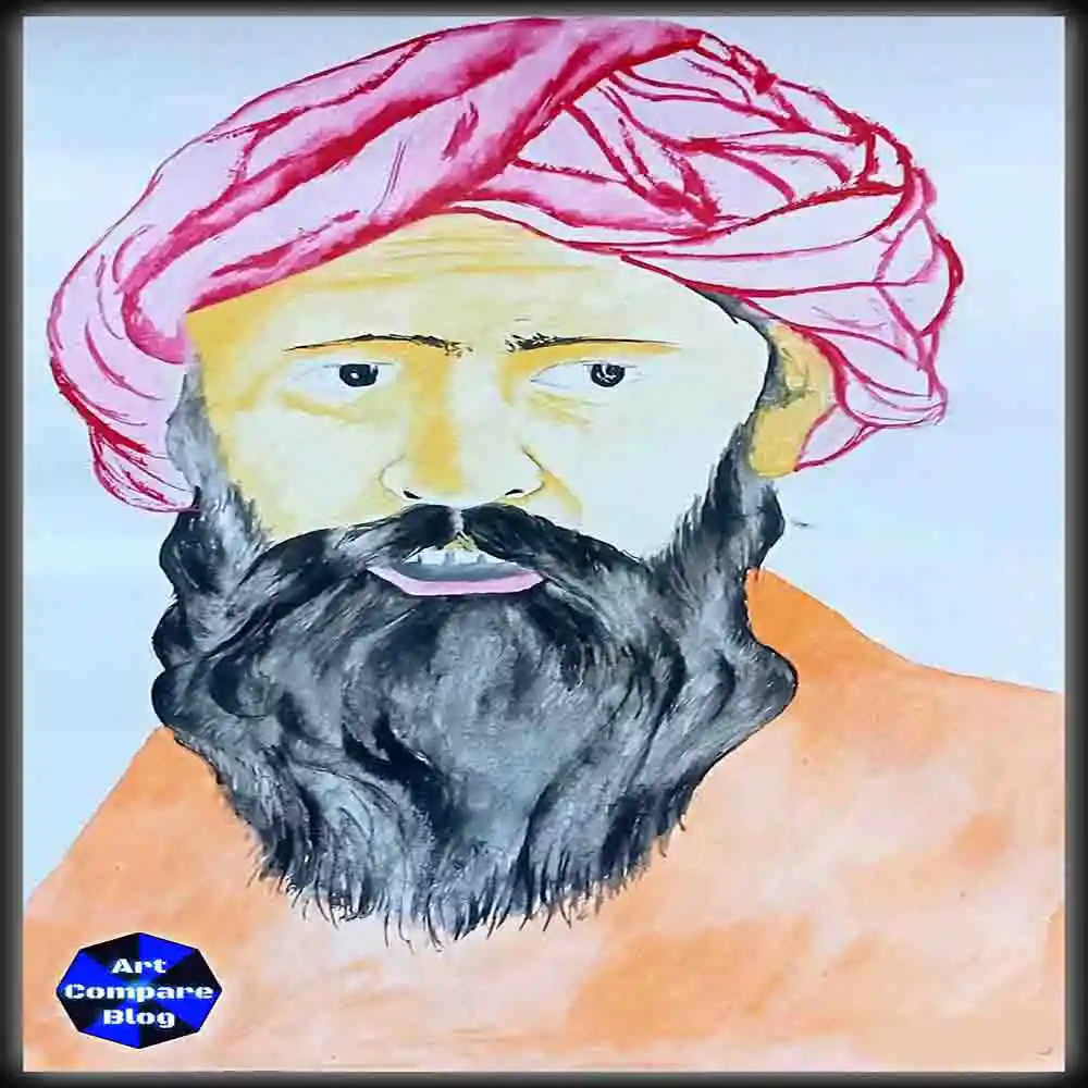 Watercolor Portrait of Bearded Man in Turban
