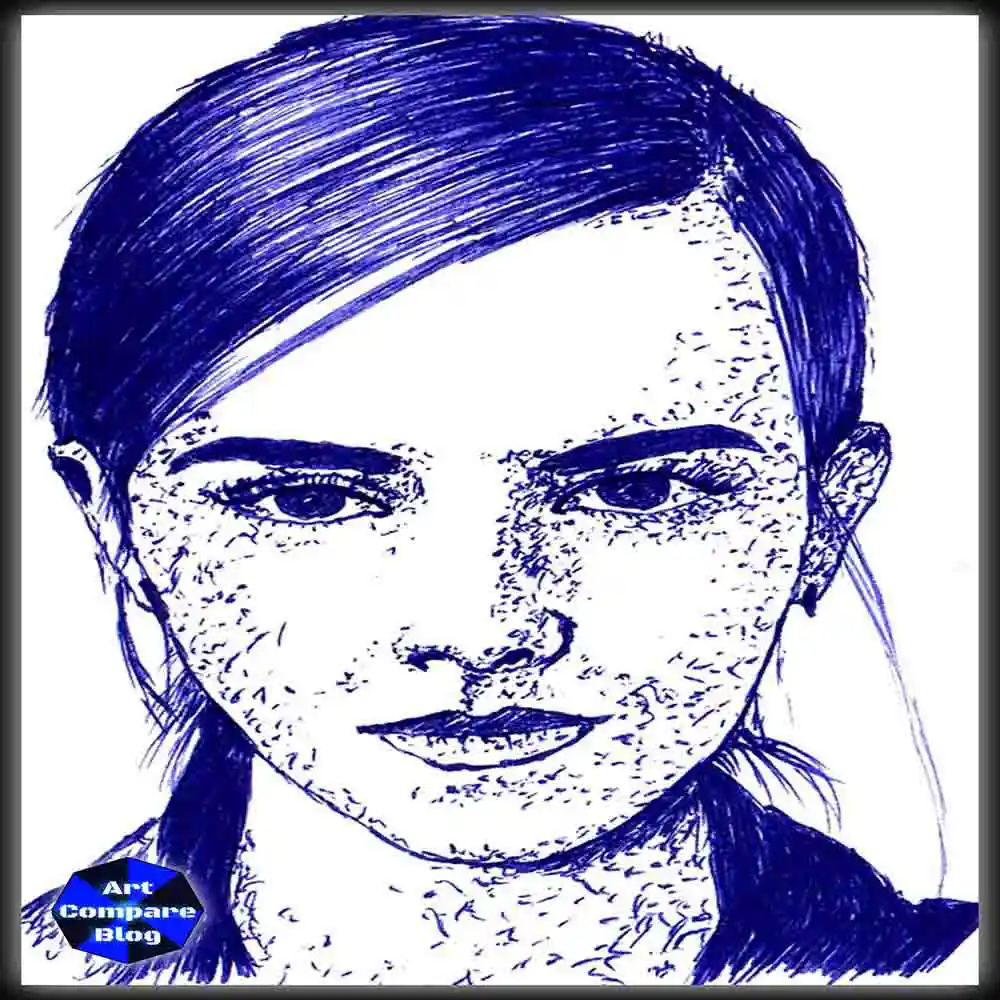 Blue Pen Sketch of a Woman's Face