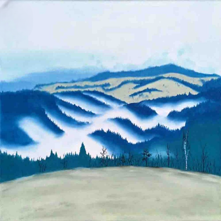 Misty Mountains With Blue Forest