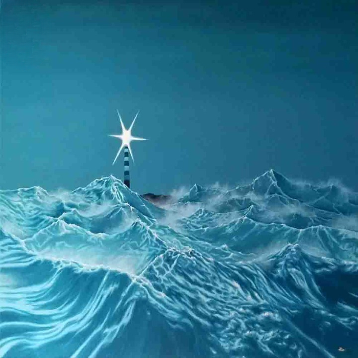 Shining Lighthouse Amid Stormy Waves