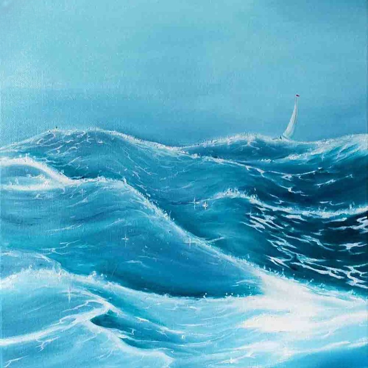 Tranquil Ocean Waves with Sailboat