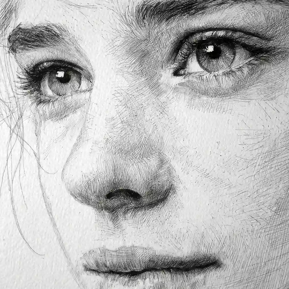 Detailed pencil sketch face close-up
