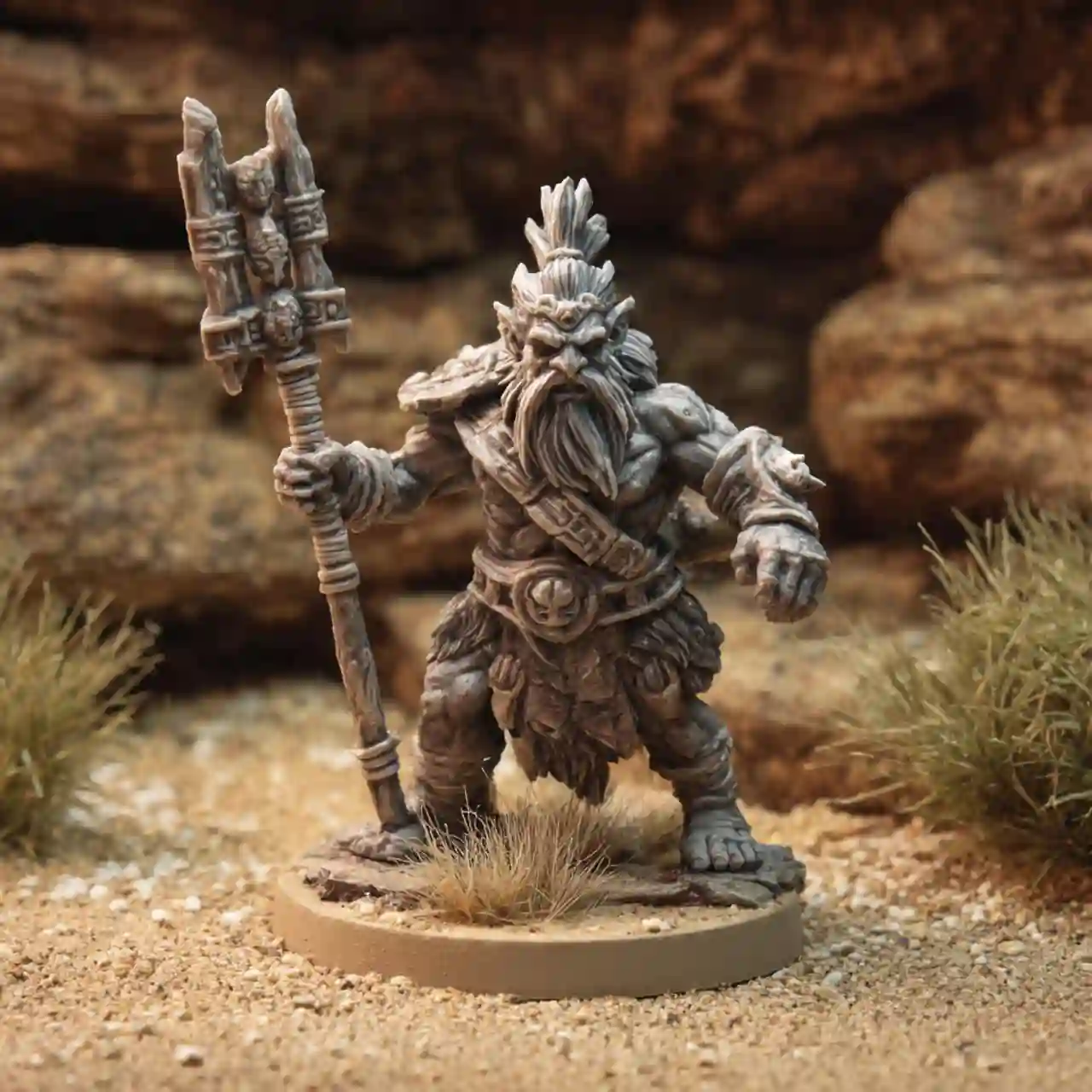 Core barbarian miniature in desert