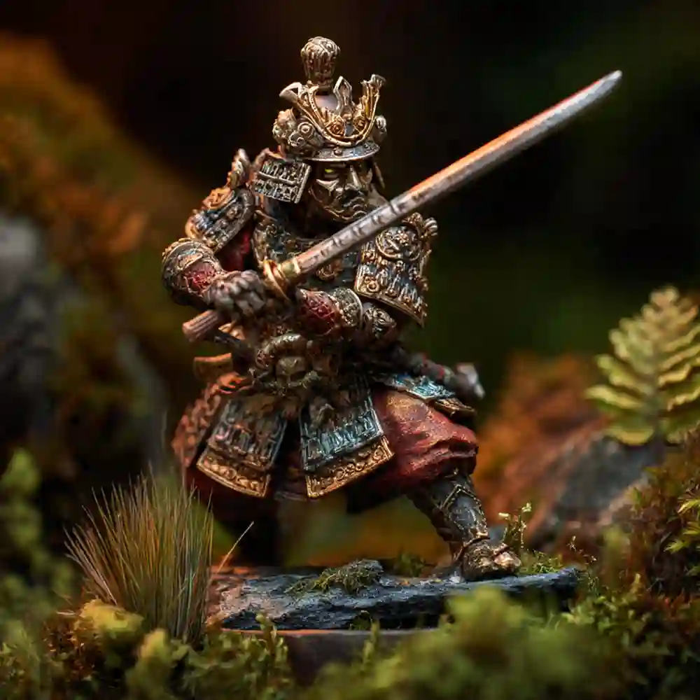 Epic miniature warrior battle pose