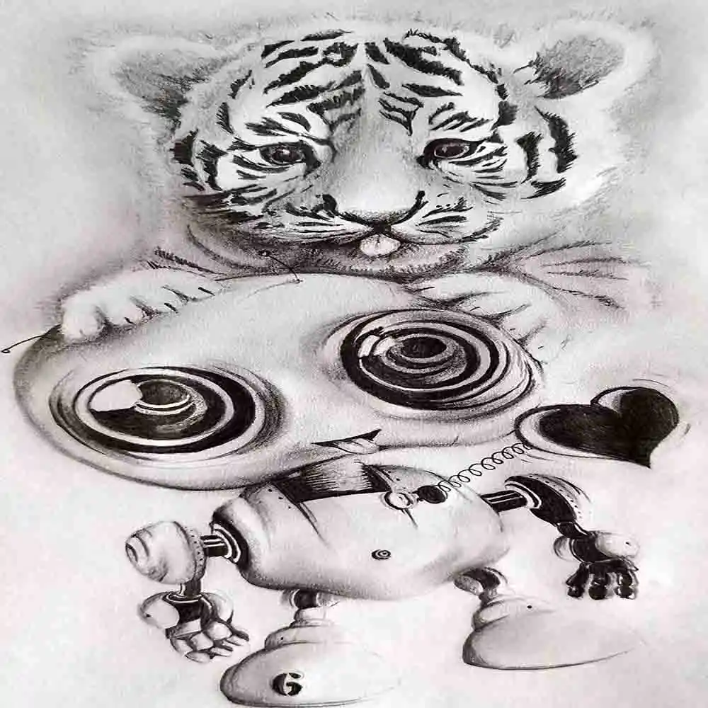 Cute Tiger Cub with Robot