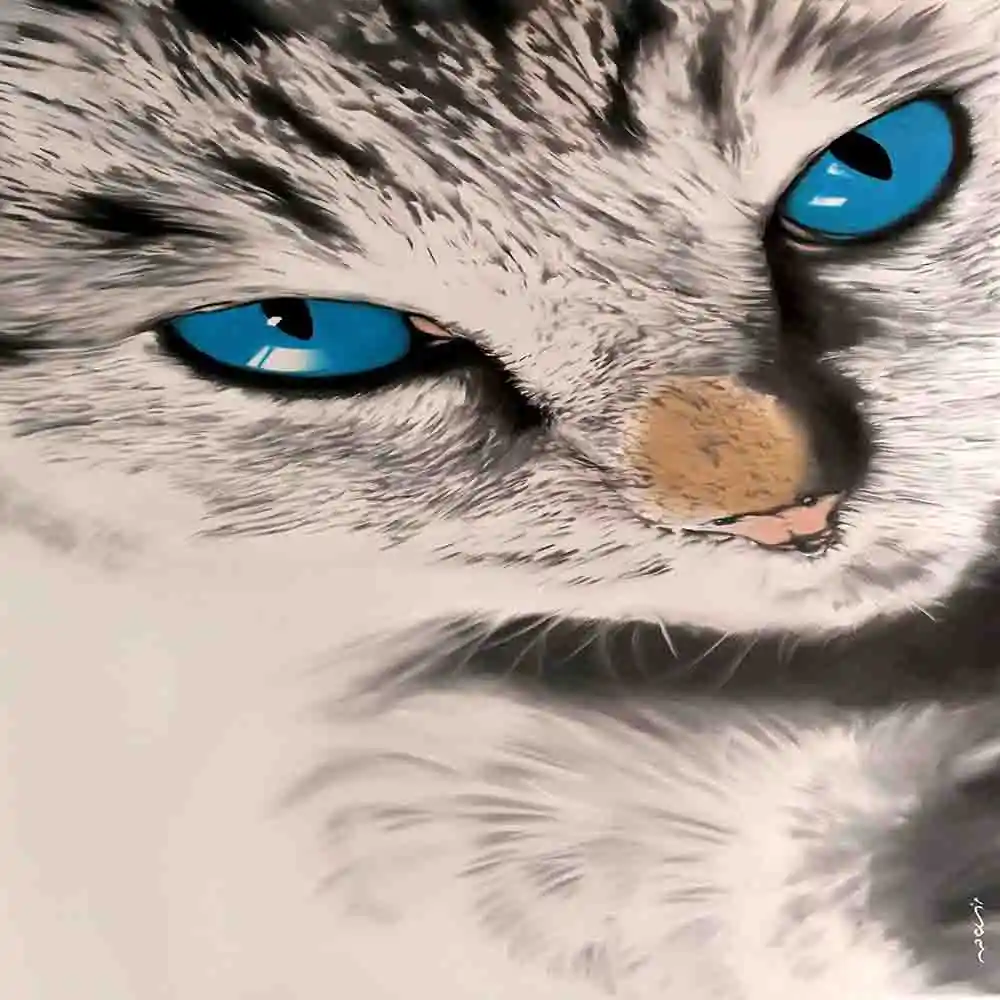 Blue-Eyed Cat Close-Up Artwork