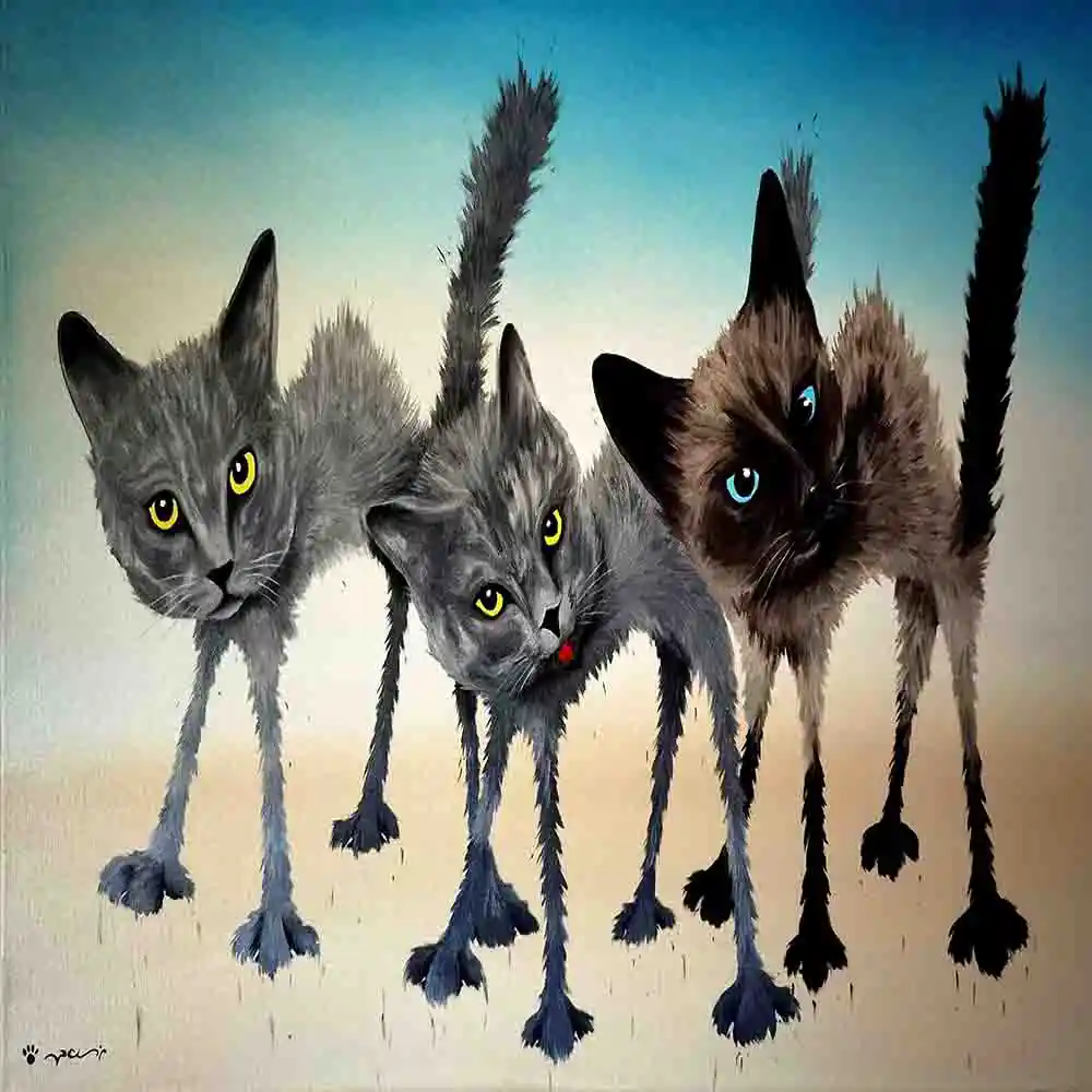 Three Quirky Cats with Expressions