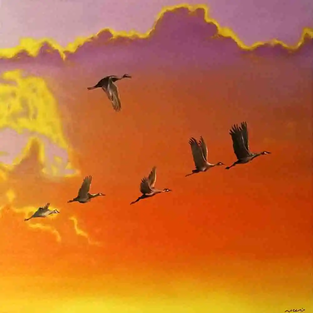 Flying Birds at Sunset Painting