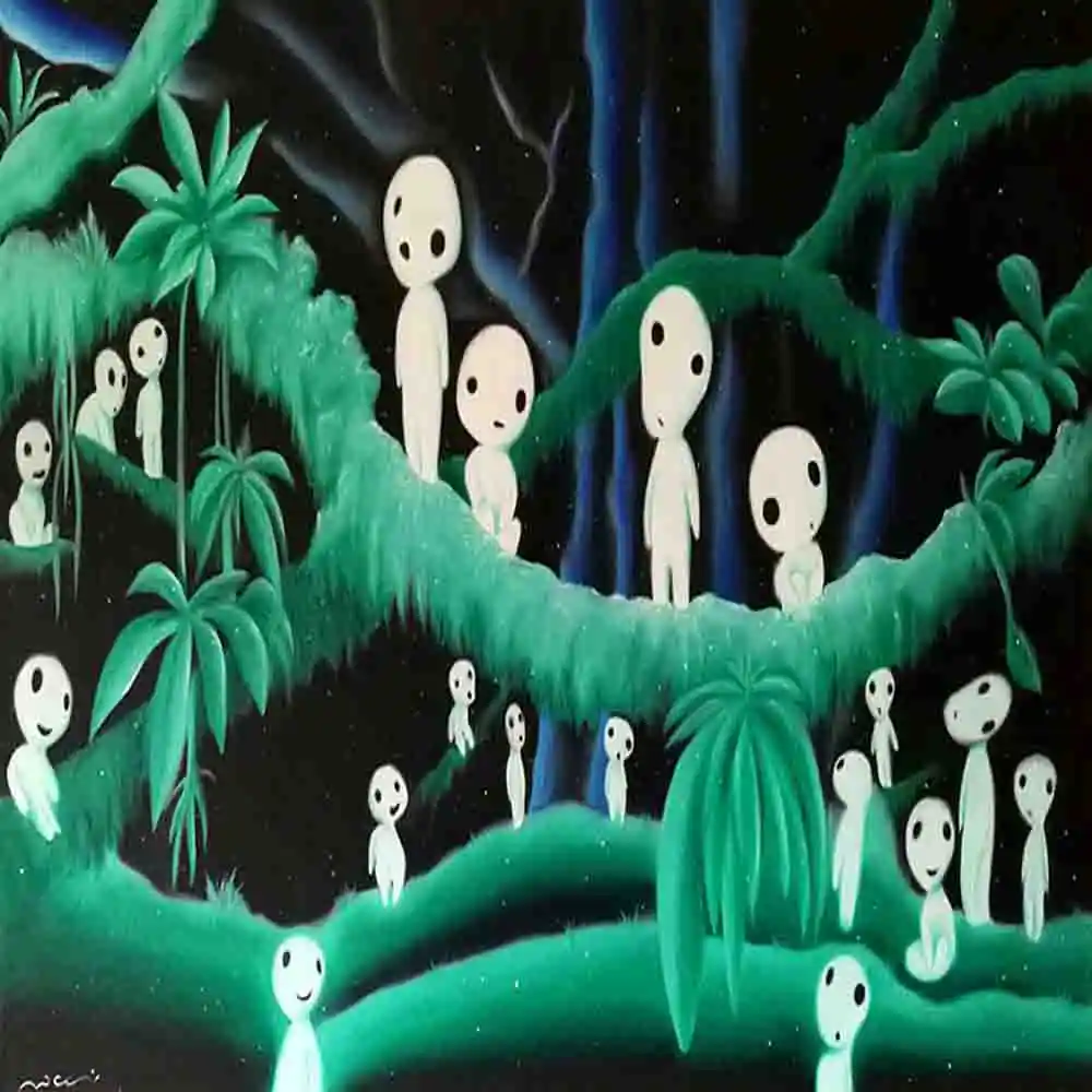 Mystical Forest Spirits Night Scene