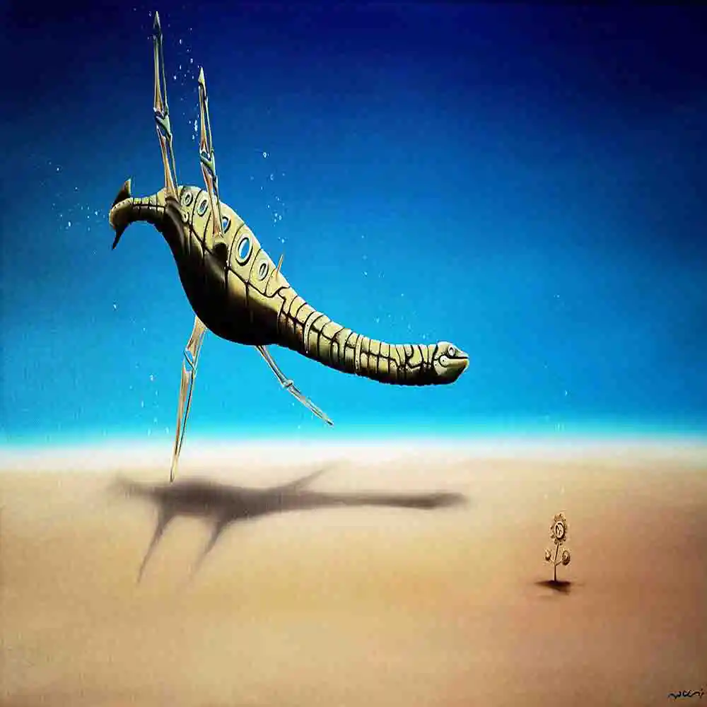 Surreal Dinosaur and Flower Fantasy Art