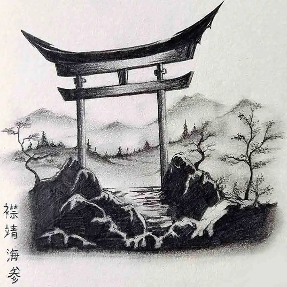Japanese Torii Gate Pencil Sketch