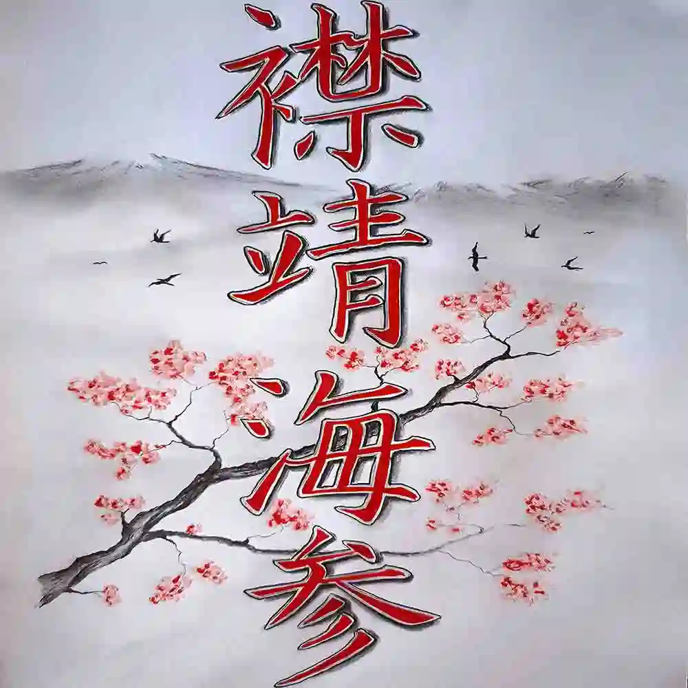 Cherry Blossom Harmony with Calligraphy