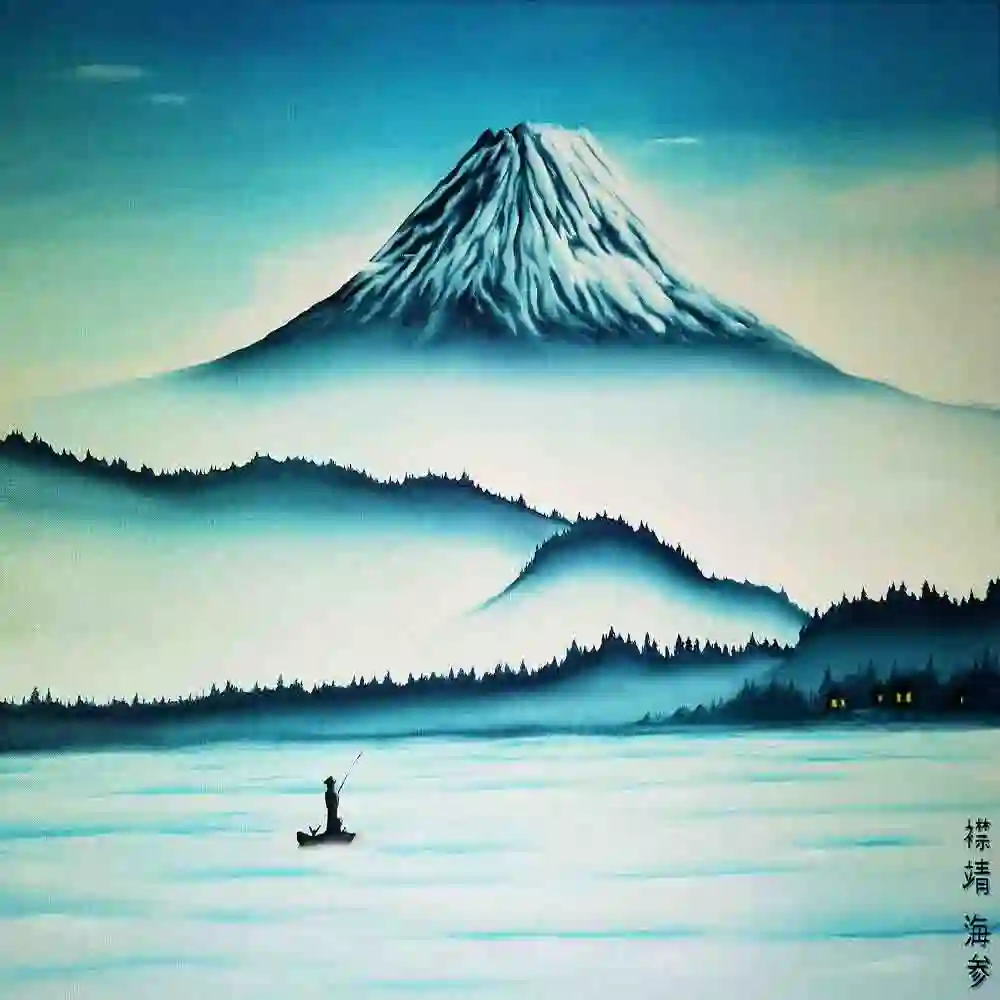 Serene Japanese Mountain Landscape Painting