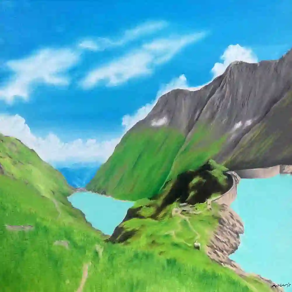 Serene Mountain Lake Landscape Painting