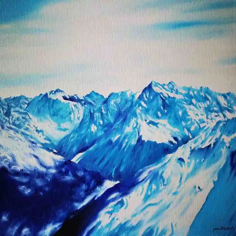 Majestic Snowy Mountain Peak Painting