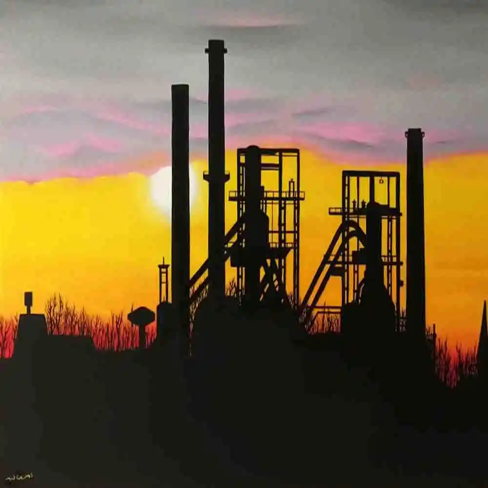 Industrial Factory Silhouette at Sunset