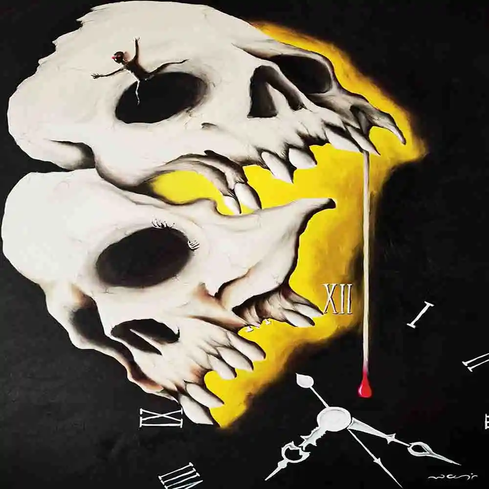 Surreal Skull Clock Symbolic Art