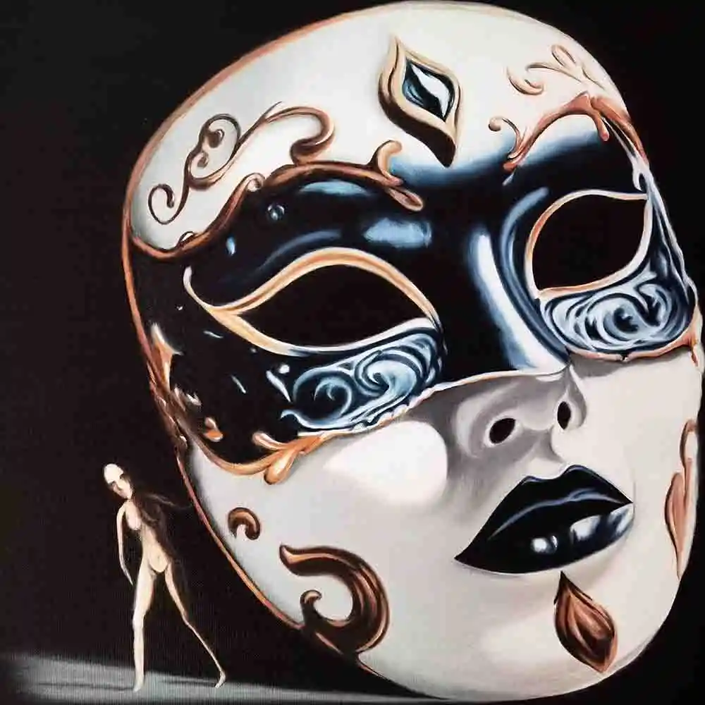 Surreal Mask and Human Figure