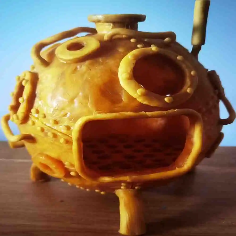 Handcrafted Orange Steampunk Submarine Sculpture