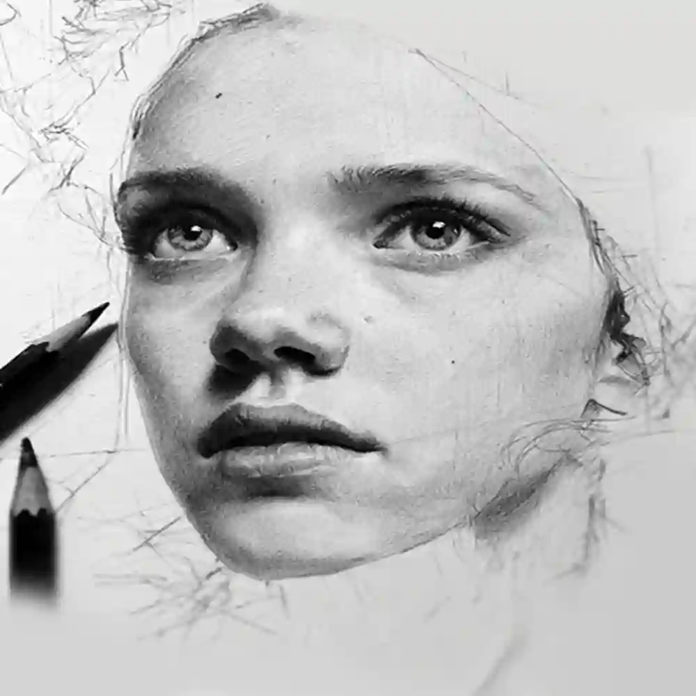 Creative pencil sketch portrait with shading