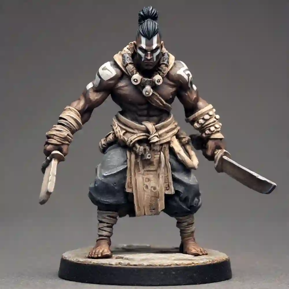 Detailed miniature muscular tribal fighter