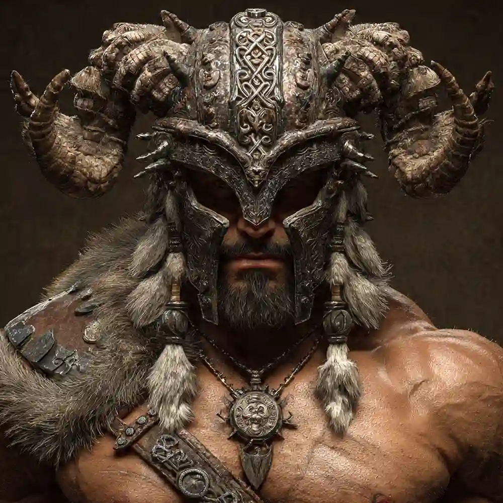 Ferocious barbarian with horned helmet