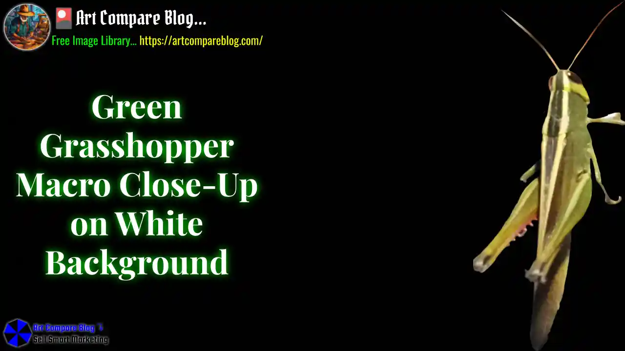 Green Grasshopper Macro Close-Up on White Background