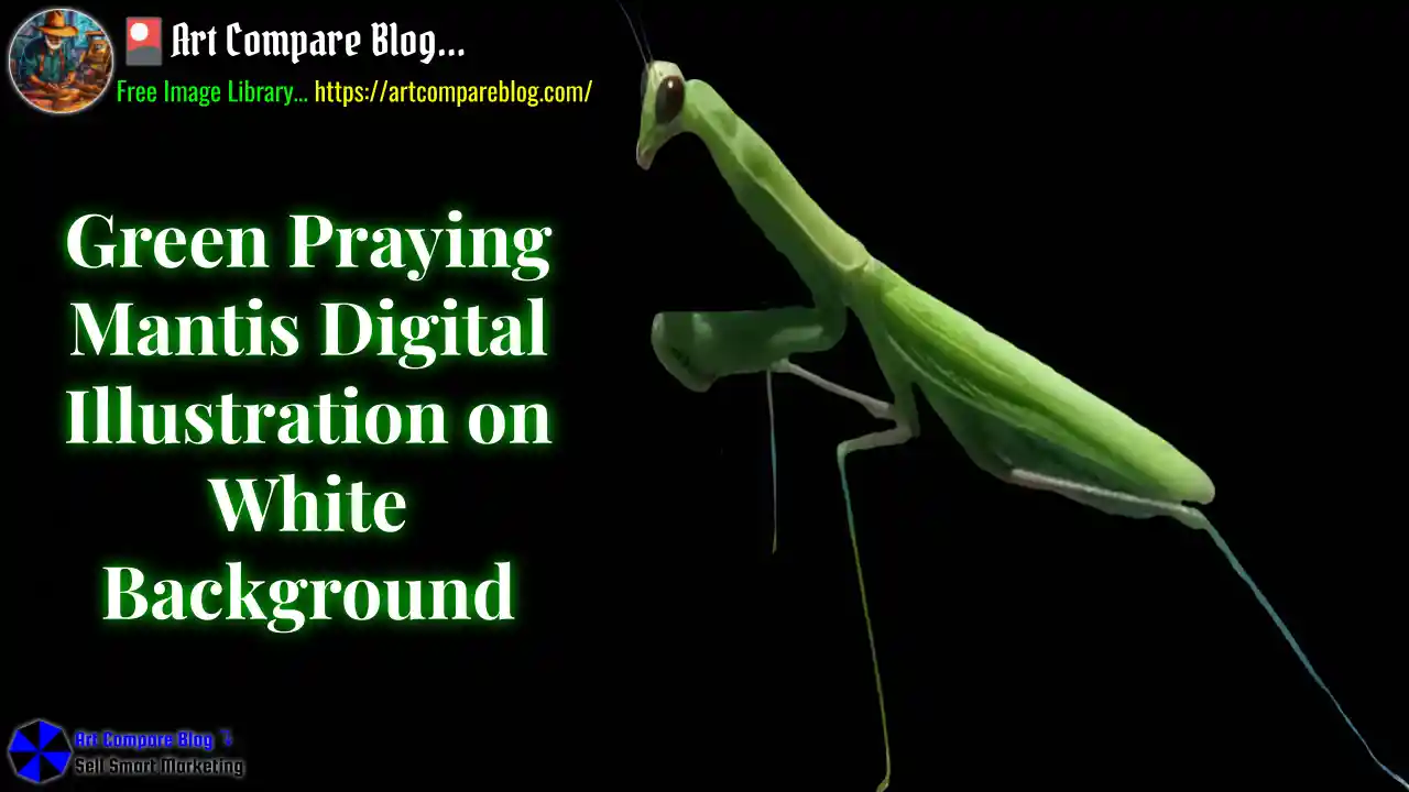 Green Praying Mantis Digital Illustration on White Background