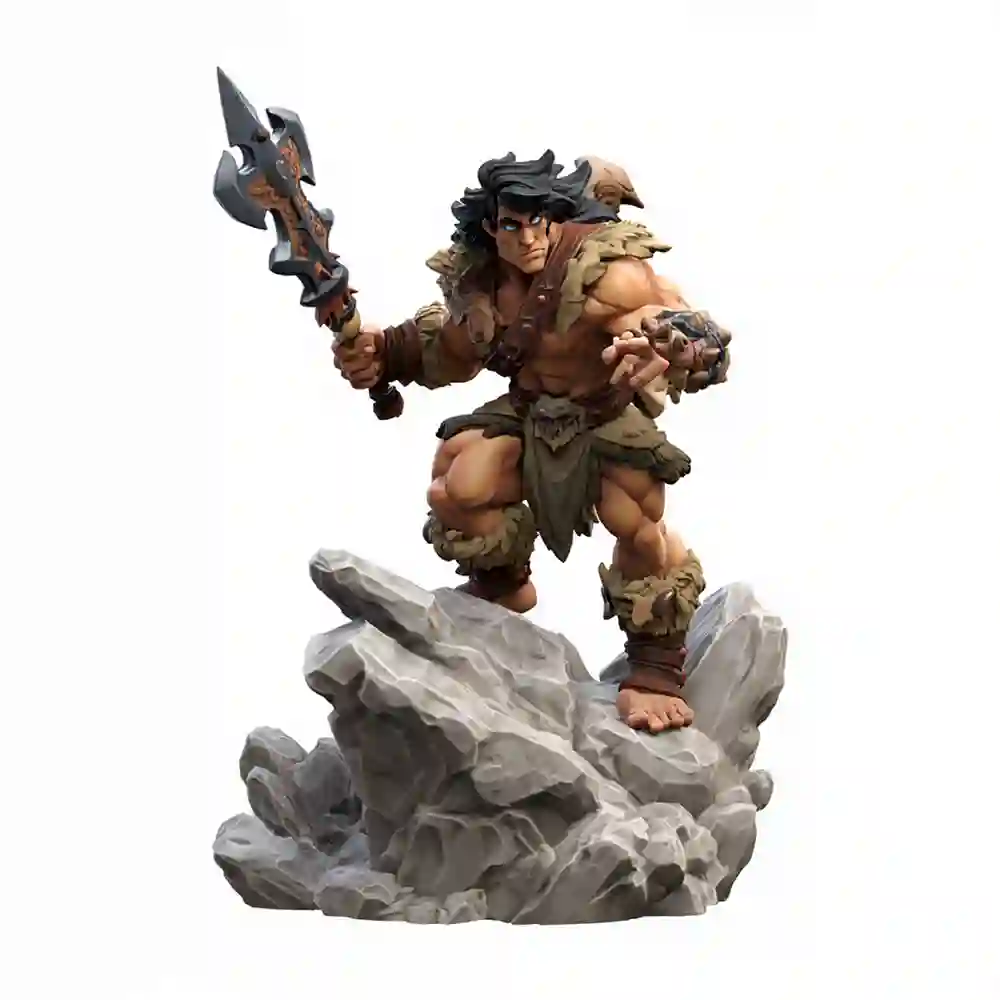 Heroic barbarian standing on rock
