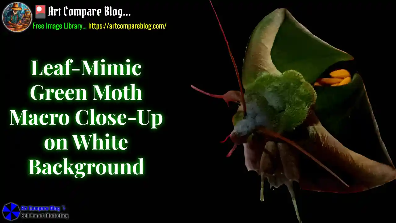 Leaf-Mimic Green Moth Macro Close-Up on White Background