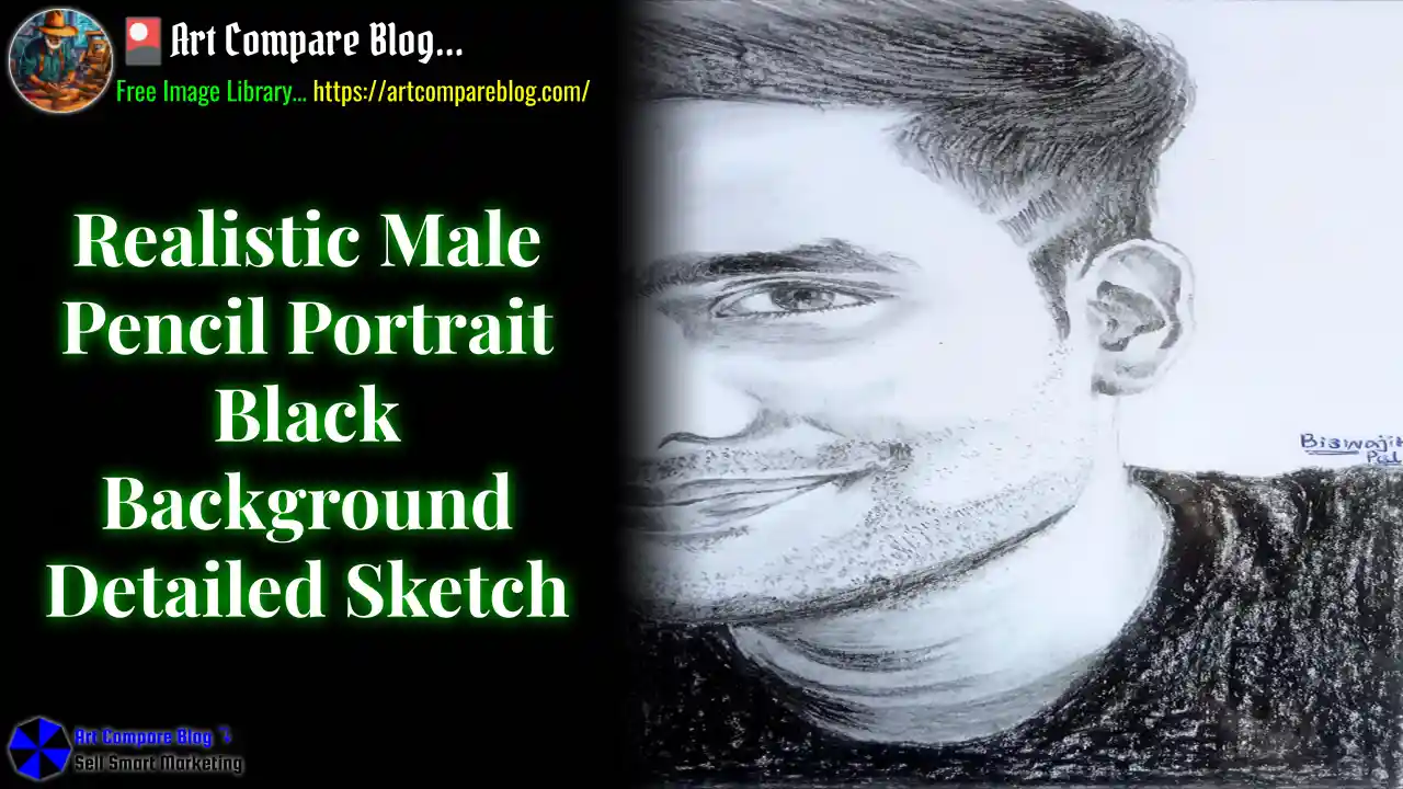 Realistic Male Pencil Portrait Black Background Detailed Sketch
