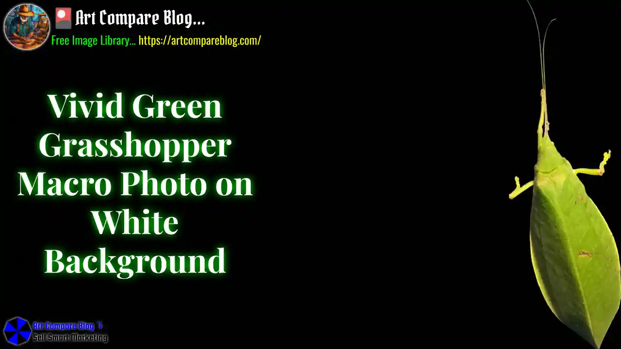 Vivid Green Grasshopper Macro Photo on White Background