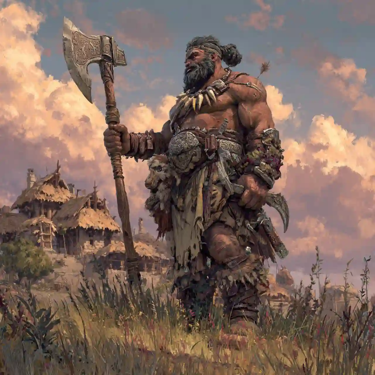 War-torn barbarian raising giant axe