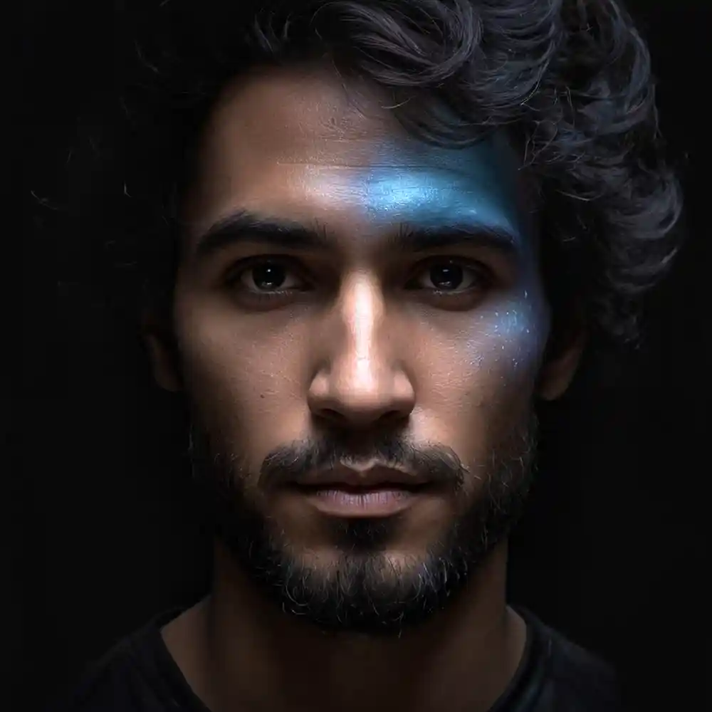 Half-Face Man Portrait Sketch With Black Background