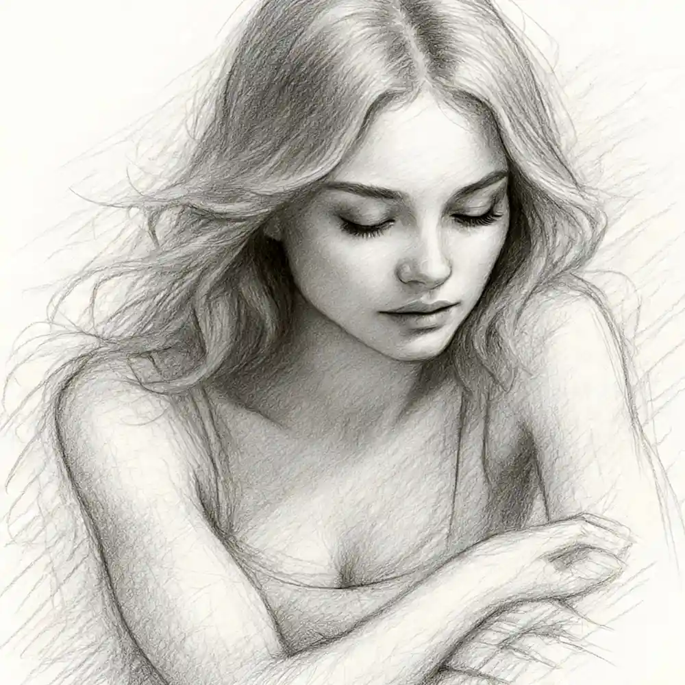 Realistic Woman Pencil Sketch-0054