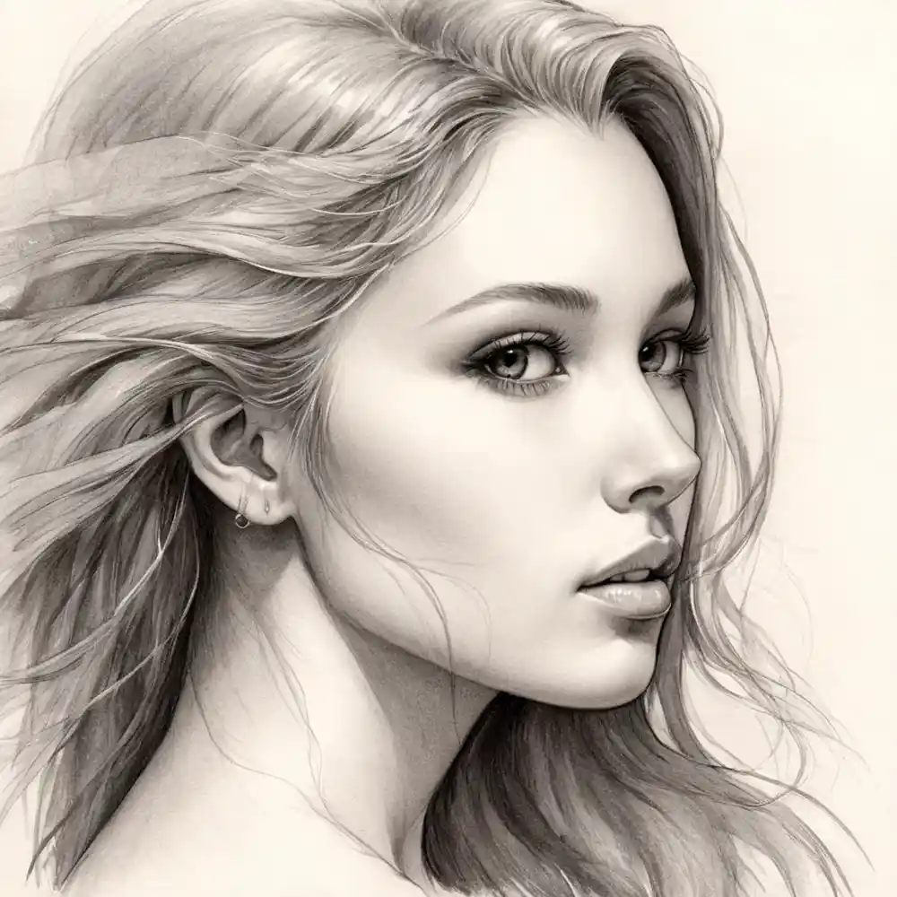 Side Face Portrait Sketch In Graphite Style