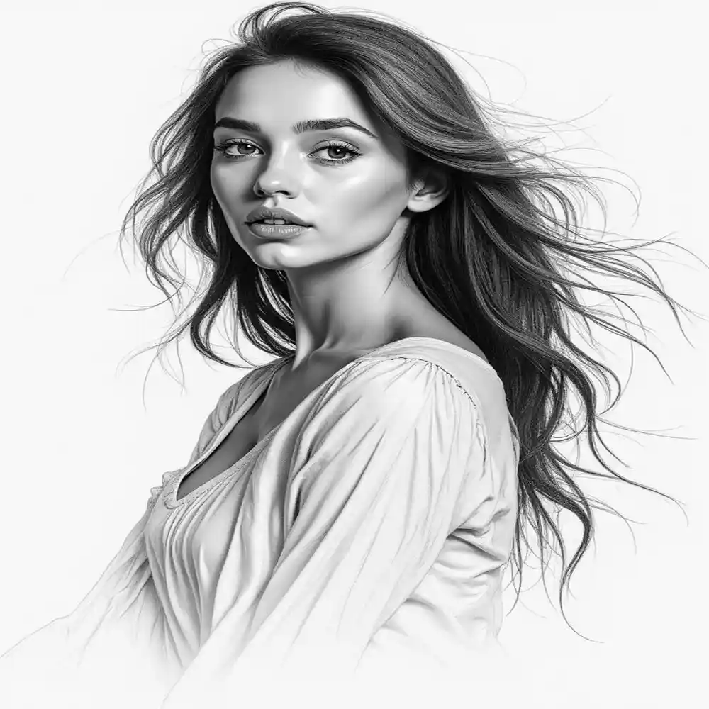 Realistic Woman Pencil Sketch-0074