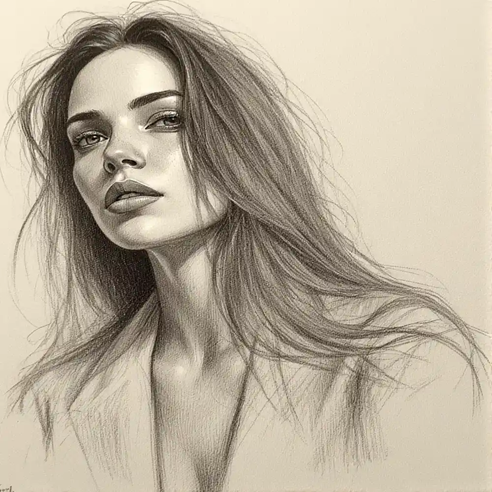 Realistic Woman Pencil Sketch-0077