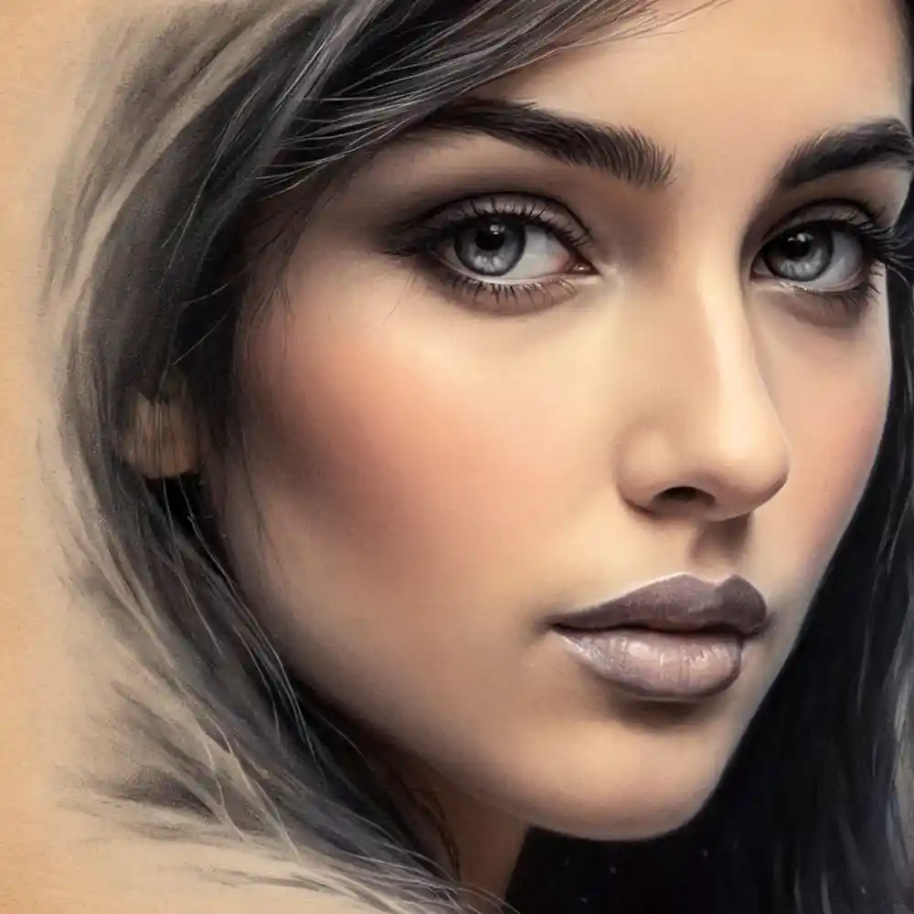 Charcoal Pencil Portrait Drawing Half Face