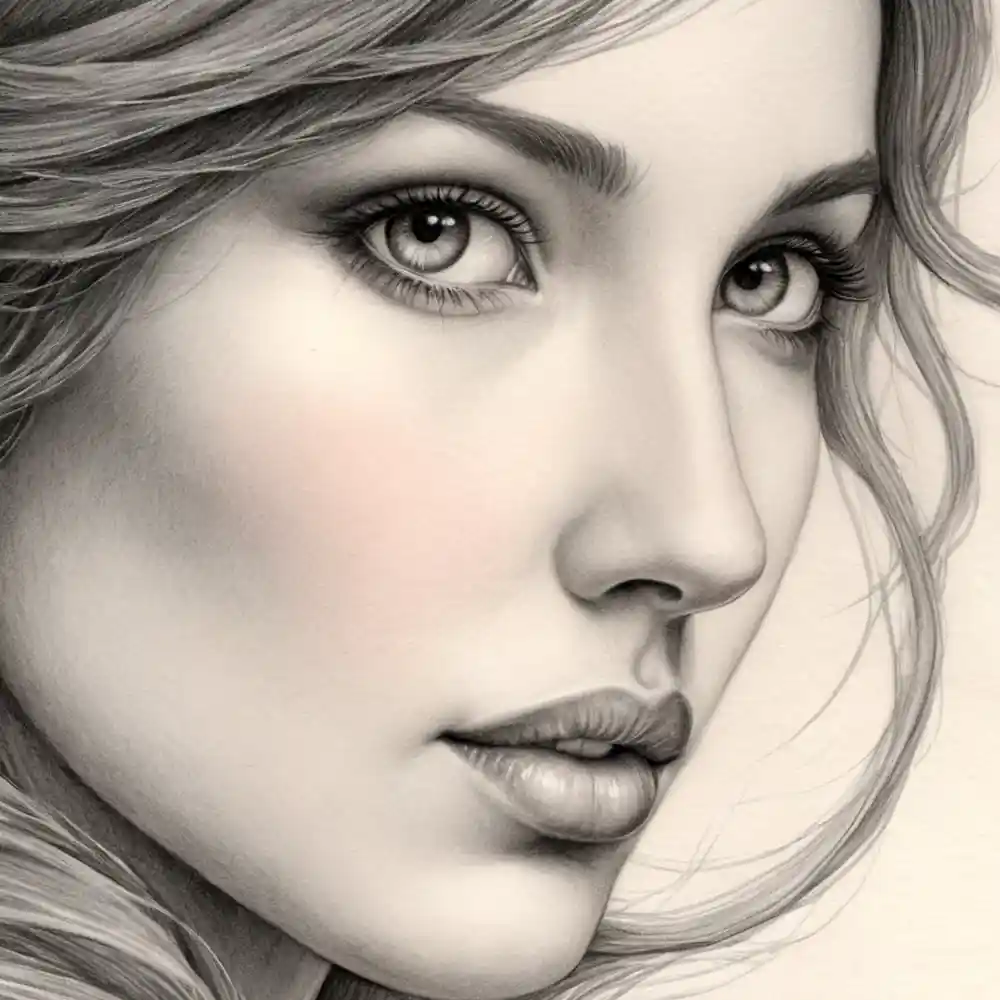 Graphite Pencil Portrait Half Face Artwork