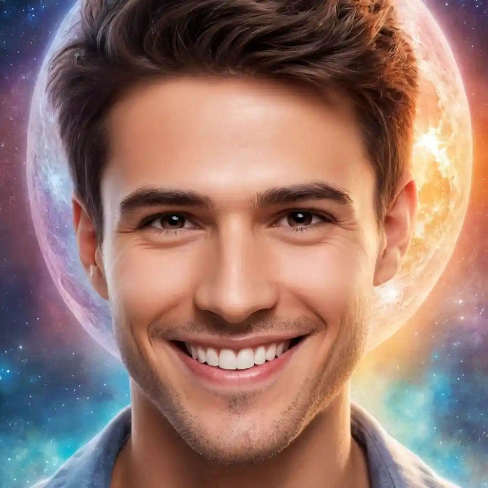 Realistic Half Portrait Smiling Man Artwork