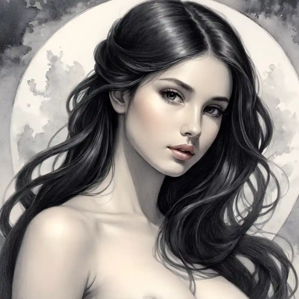 Black Pencil Drawing Portrait Half Figure