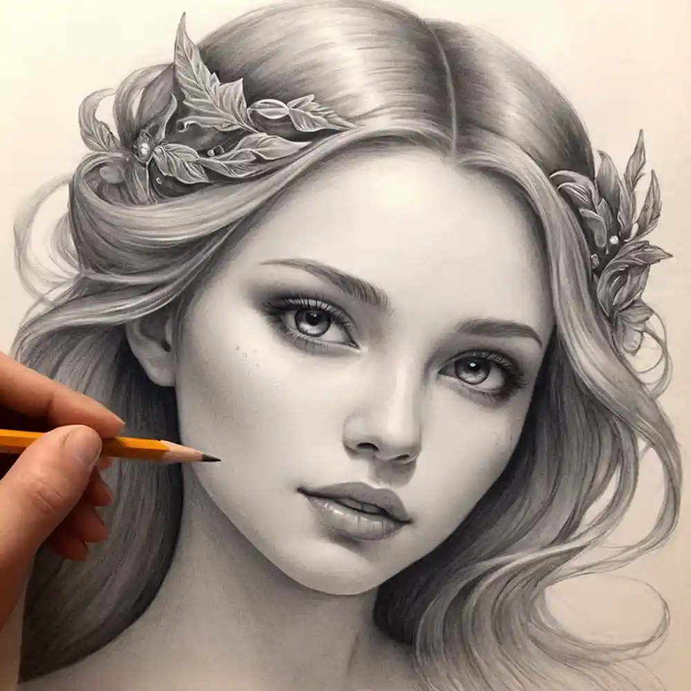 Graphite Pencil Portrait Detailed Half Sketch