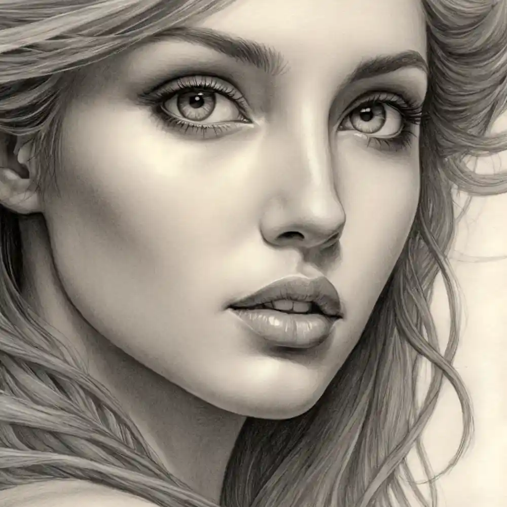Graphite Half-Face Portrait Detailed Drawing