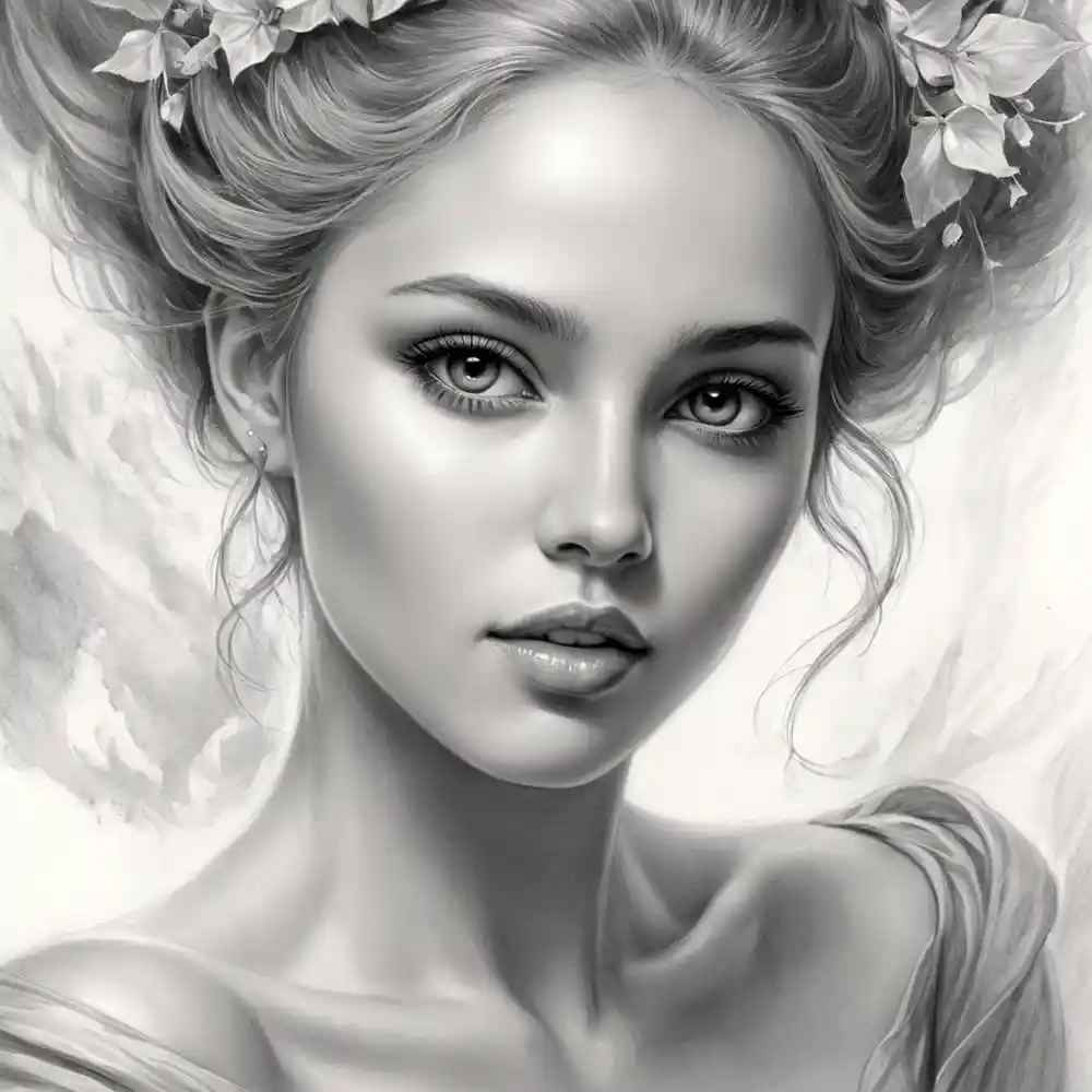 Realistic Pencil Sketch Portrait Black White