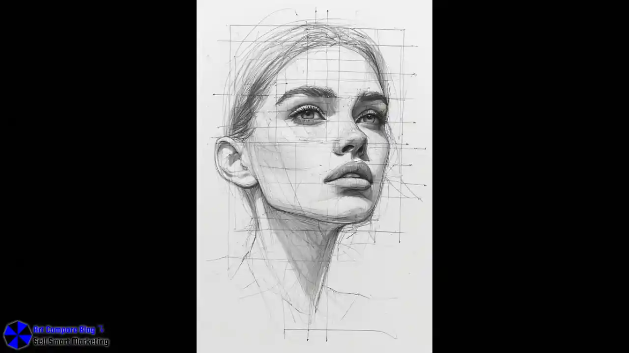 Detailed Woman Face Sketch White Background